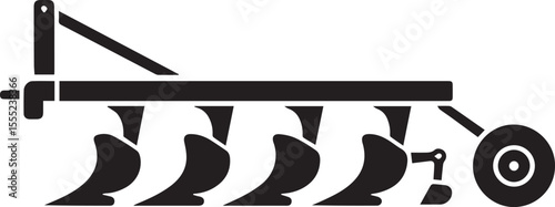Detailed Plough Silhouette Icon – Traditional & Modern Tillage Equipment Vector,  Black and White Plough Side View – Soil Turning Farm Tool Silhouette

