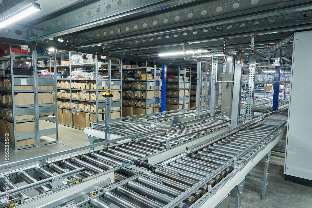 Fototapeta premium Warehouse Interior with Automated Conveyor System
