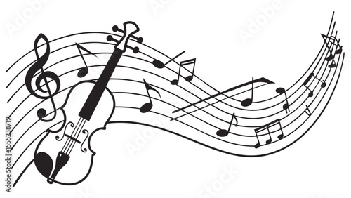 Violin and Musical Notes Design 1.