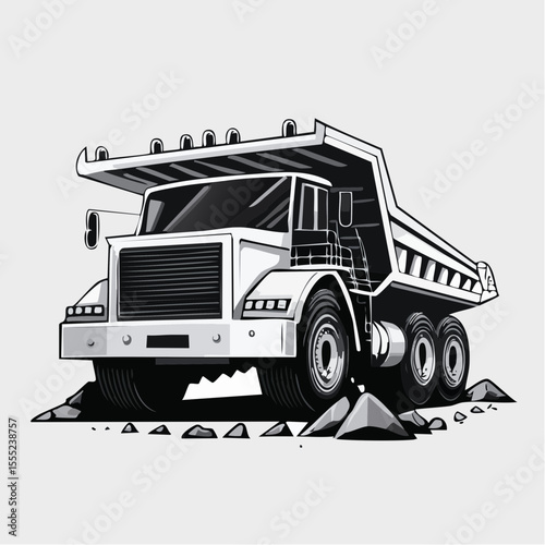 Heavy-Duty Dump Truck Transporting Mined Materials on Rugged Terrain in a Realistic Vector Illustration