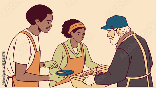 Volunteers Serving Food to a Senior Citizen in Community.