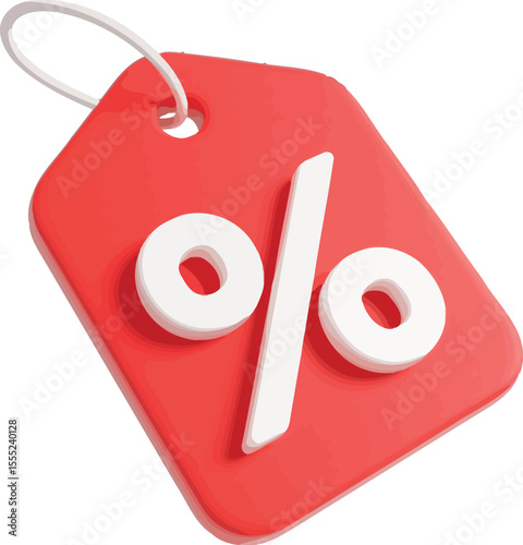 Red Percentage Tag Promoting Discounts and Savings for Shoppers Purchasing Products and Services at Reduced Prices During a Sale Event