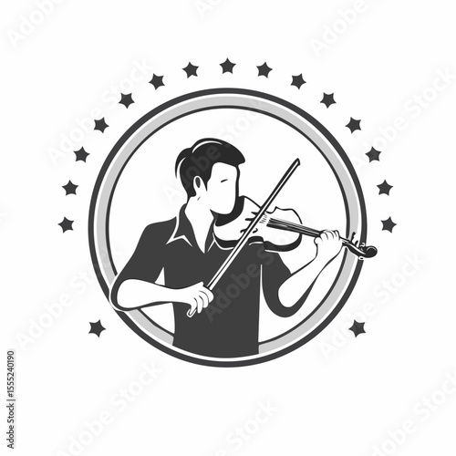 Man Violinist Playing Violin Classical Music logo design vector illustration on white background.