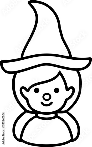 Halloween witch head outline icon design.
Young cute Halloween witch face thick line cartoon isolated. 
Transparent background. 