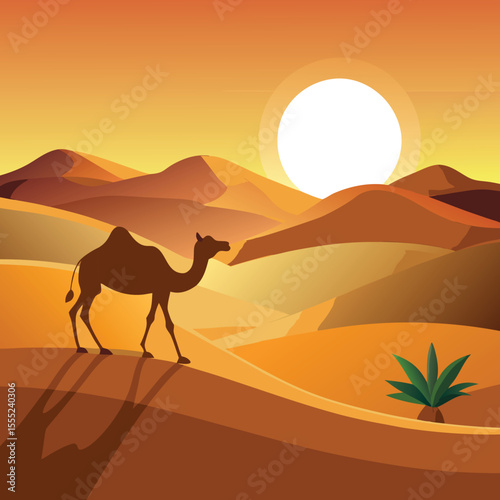 Silhouette of a camel walking across desert sand dunes a classic desert travel and adventure scene isolated on white background isolated on transparent background