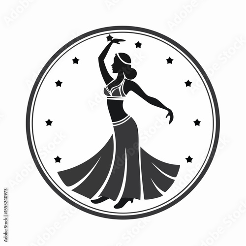 Belly Dance Logo Images vector. Black and white professional belly dancer logo design on white background.