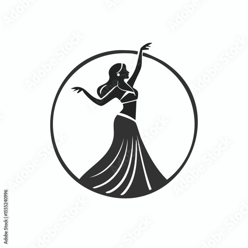 Belly Dance Logo Images vector. Black and white professional belly dancer logo design on white background.