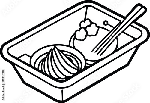 Flat design of a lunch tray with a spoon and chopsticks perfect for food service and asian cuisine themes isolated on white background isolated on transparent background