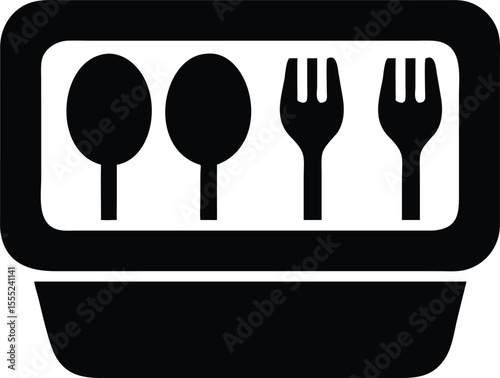 Flat design of a lunch tray with spoon and chopsticks perfect for food service or culinary themes isolated on white background isolated on transparent background