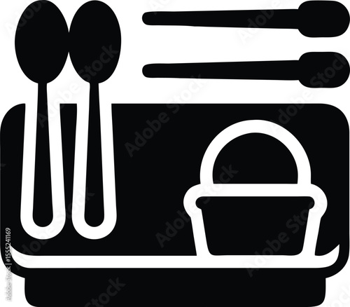 Flat design of a lunch tray with a spoon and chopsticks perfect for food service and culinary themes isolated on white background isolated on transparent background