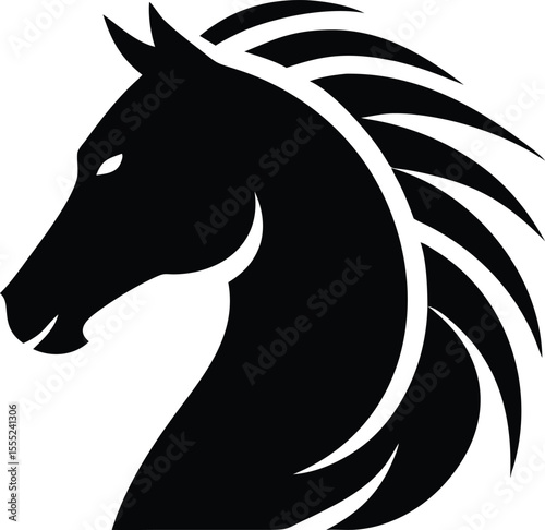Majestic horse head in side profile with a dynamically flowing mane perfect for equestrian branding and advertising campaigns isolated on white background isolated on transparent background