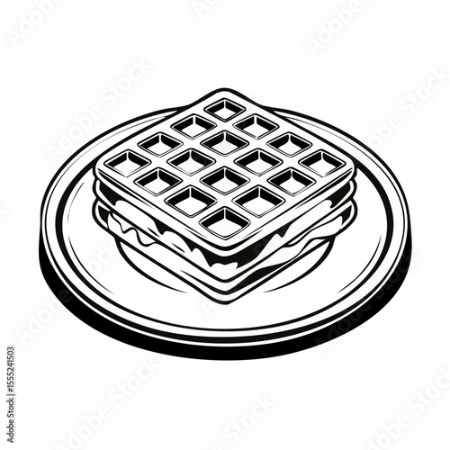 Waffle Vector Images. Delicious Belgian Waffle Served on a Plate Vector Illustration for Culinary Art and Design.