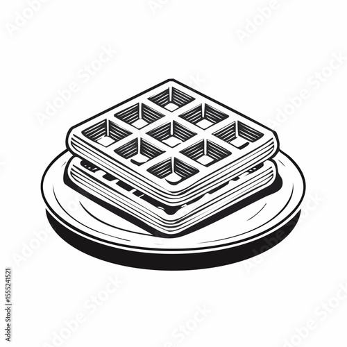 Waffle Vector Images. Delicious Belgian Waffle Served on a Plate Vector Illustration for Culinary Art and Design.