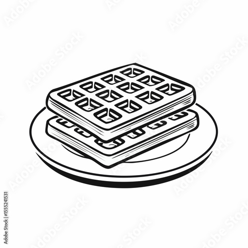 Waffle Vector Images. Delicious Belgian Waffle Served on a Plate Vector Illustration for Culinary Art and Design.