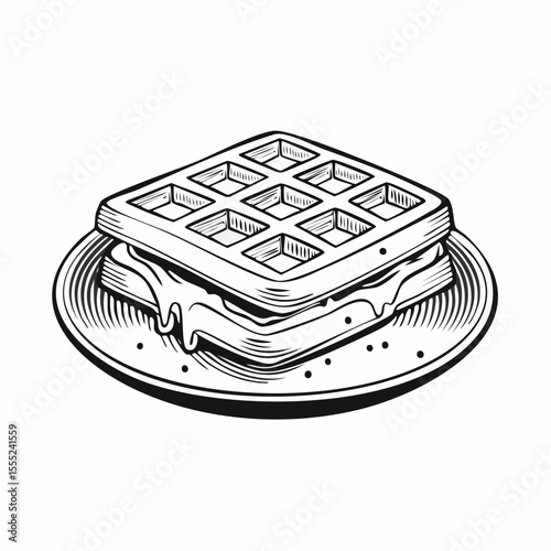 Waffle Vector Images. Delicious Belgian Waffle Served on a Plate Vector Illustration for Culinary Art and Design.