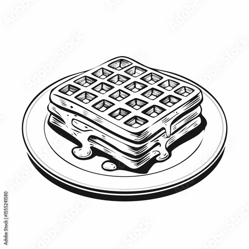 Waffle Vector Images. Delicious Belgian Waffle Served on a Plate Vector Illustration for Culinary Art and Design.