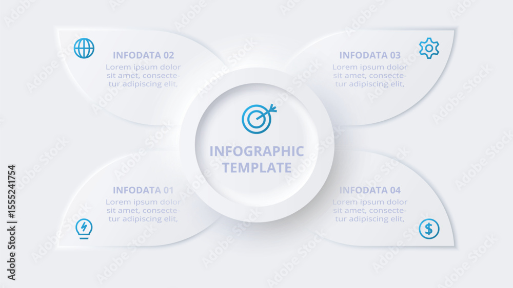 Naklejka premium Neumorphic flow chart infographic. Creative concept for infographic with 4 steps, options, parts or processes.