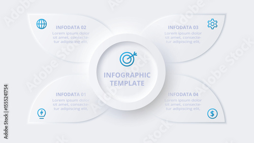 Neumorphic flow chart infographic. Creative concept for infographic with 4 steps, options, parts or processes.