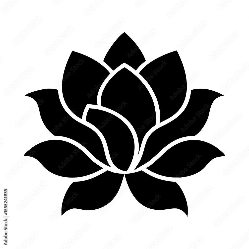 Stylized black lotus flower silhouette with delicate petals isolated on a clean white background isolated on white background isolated on transparent background Stylized black lotus flower silhouette with delicate petals isolated on a clean white background isolated on white background isolated on transparent background