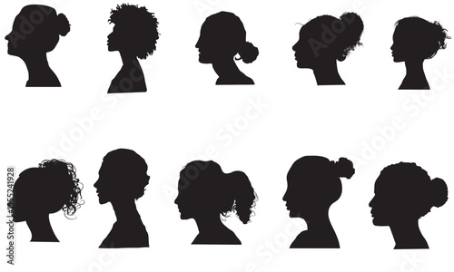 Women's Equality Day banner design with woman silhouette. Vector illustration ,  set of diversity women detailed silhouette ,silhouettes of people, vector silhouettes of women's heads, vector designs 