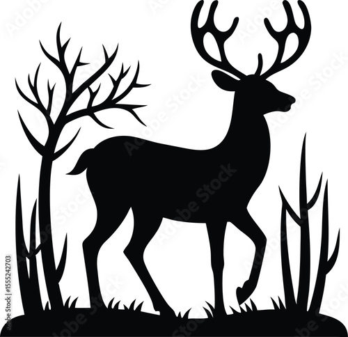 Majestic deer with large antlers standing in a sunlit forest clearing a serene wildlife scene isolated on white background isolated on transparent background