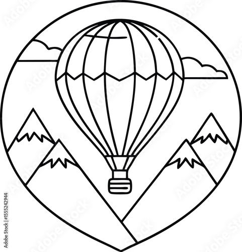 Vibrant hot air balloon gracefully floats above majestic mountains under a clear blue sky conveying adventure and freedom isolated on white background isolated on transparent background