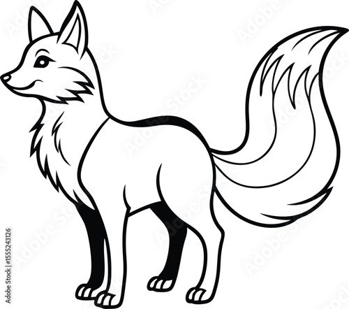 Elegant standing fox silhouette with a gracefully curved bushy tail perfect for nature and wildlife designs isolated on white background isolated on transparent background