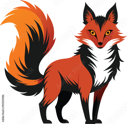 Elegant silhouette of a standing fox with a gracefully curved bushy tail isolated on white background isolated on transparent background