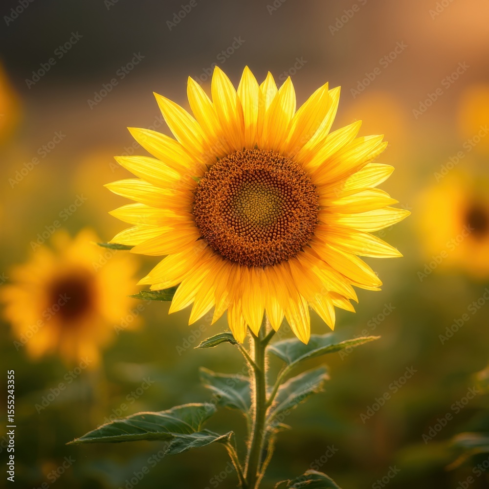 Fototapeta premium Single Sunflower Head Following Light Heliotropism