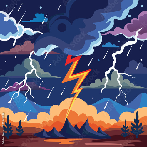 Dramatic stormy sky with bright lightning bolts striking down through scattered dark clouds conveying power and intensity isolated on white background isolated on transparent background