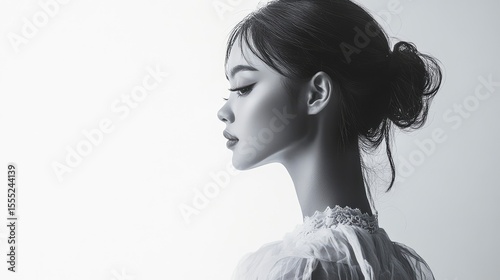 Portrait of beauty vintage model girl on plain white background
