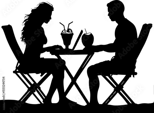 silhouette of a couple sitting on a bar chair
