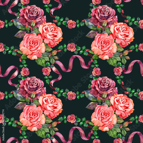 Pink vintage rose flowers, seamless pattern for wallpaper, fabrics and various designs