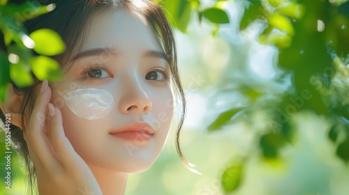  A female model and the background with beautiful nature, Skin care advertisement concept