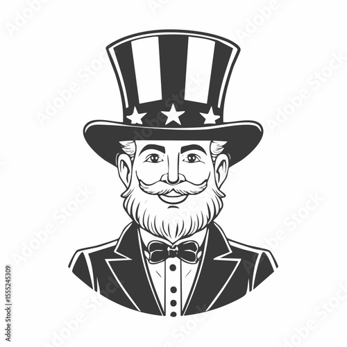 US Uncle Sam Image vector. Black and White Uncle Sam Image vector on white background.