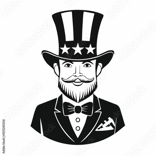 US Uncle Sam Image vector. Black and White Uncle Sam Image vector on white background.