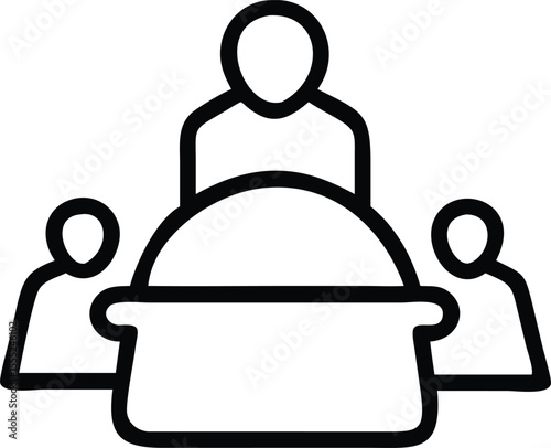 Business people and a woman with a tray are cooking food in a kitchen, a vector cartoon illustration set