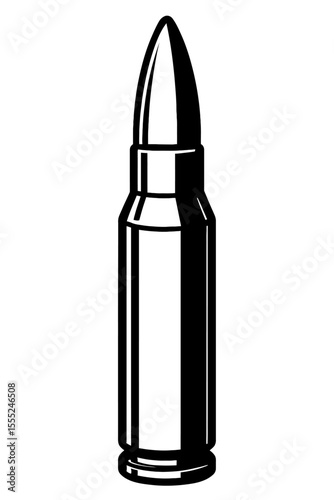 Detailed Black and White Bullet Ammunition Cartridge Vector - Military and Shooting Concept