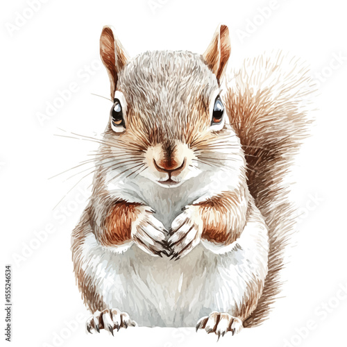 watercolor of Squirrel Close Up, vector, isolated on a white background.