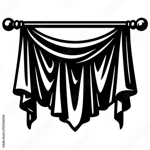 Elegant Black and White Draped Fabric Swag Vector - Decorative Element for Frames and Accents