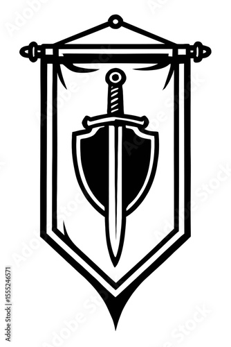 Medieval Banner with Sword and Shield Emblem - Symbol of Protection, Valor, and Chivalry