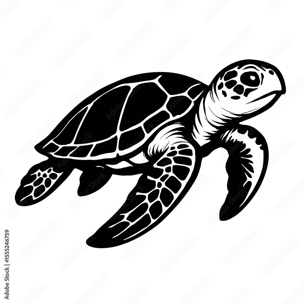 Fototapeta premium Graceful Black and White Sea Turtle Swimming Vector - Ocean Wildlife Icon