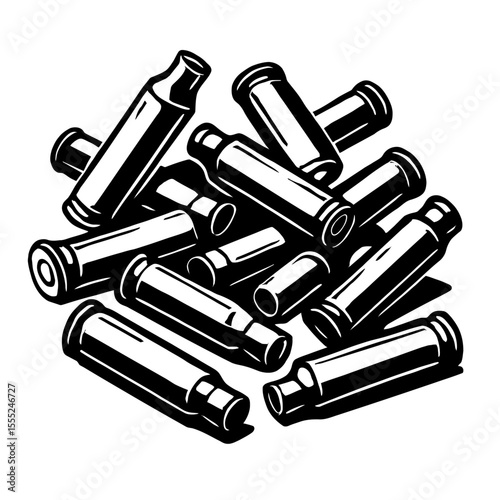 Pile of Empty Black and White Bullet Casings Vector Illustration - Ammunition Remnants