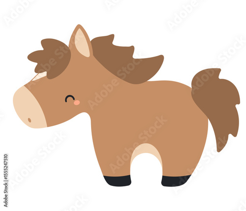 2026 Chinese zodiac sign, cute cartoon horse standing isolated. Flat vector illustration. Kawaii animal character. Lunar New Year, Seollal, Tet holiday card, banner, poster, design element