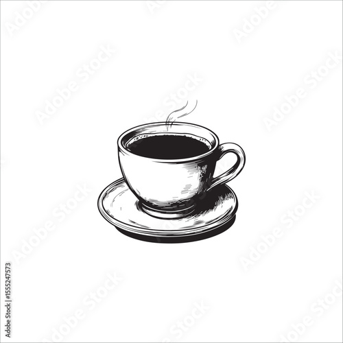 a stylish cup sits on a saucer with a drink that steams, creating coziness and peace
