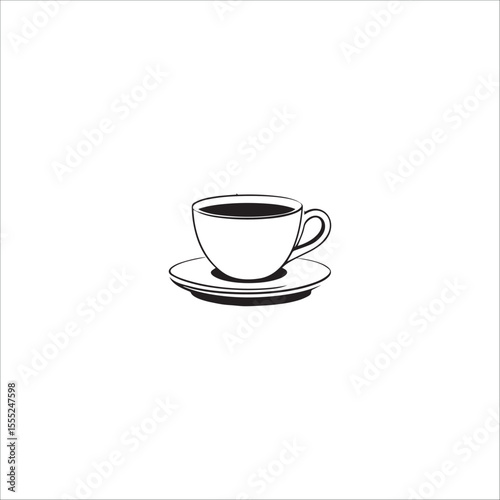 a round cup with a handle, combined with a saucer