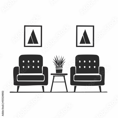 Interior living room two armchairs Image vector isolated on white background.