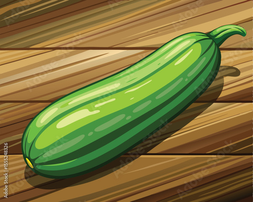 Green zucchini with vibrant skin on wooden background vector art design 