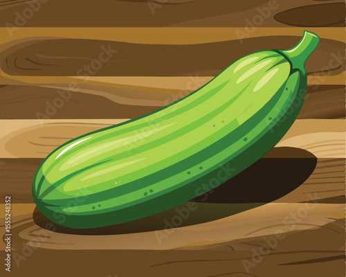 Green zucchini with vibrant skin on wooden background vector art design 