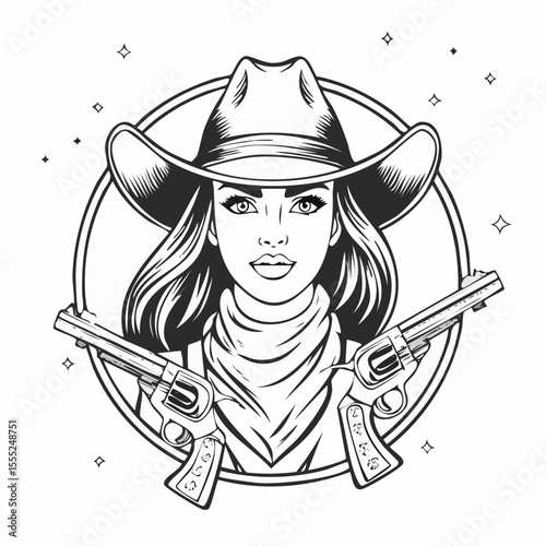 Cowboy Gun Image. Confident Cowboy Image Vector Isolated on white background.
